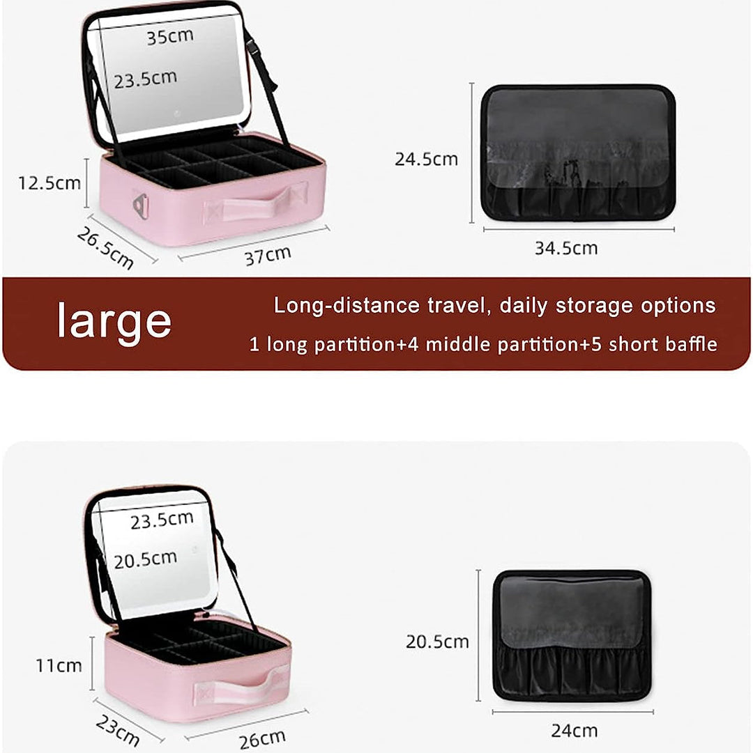 Makeup Organizer Case with Adjustable LED Mirror and Three Lighting Modes