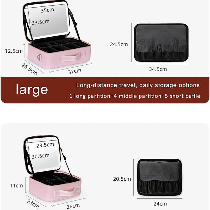 Makeup Organizer Case with Adjustable LED Mirror and Three Lighting Modes