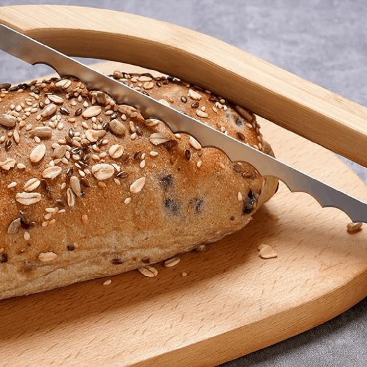 Serrated Bread Knife with 10 Inch Blade and Textured Grip, Ambidextrous Design