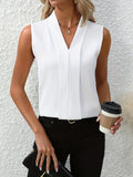 Pleated V-Neck Blouse for Women with Lightweight Fabric and Regular Fit