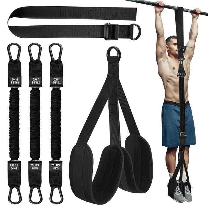 Pull Up Assist Band with Double Foot Holder and Steel Hooks