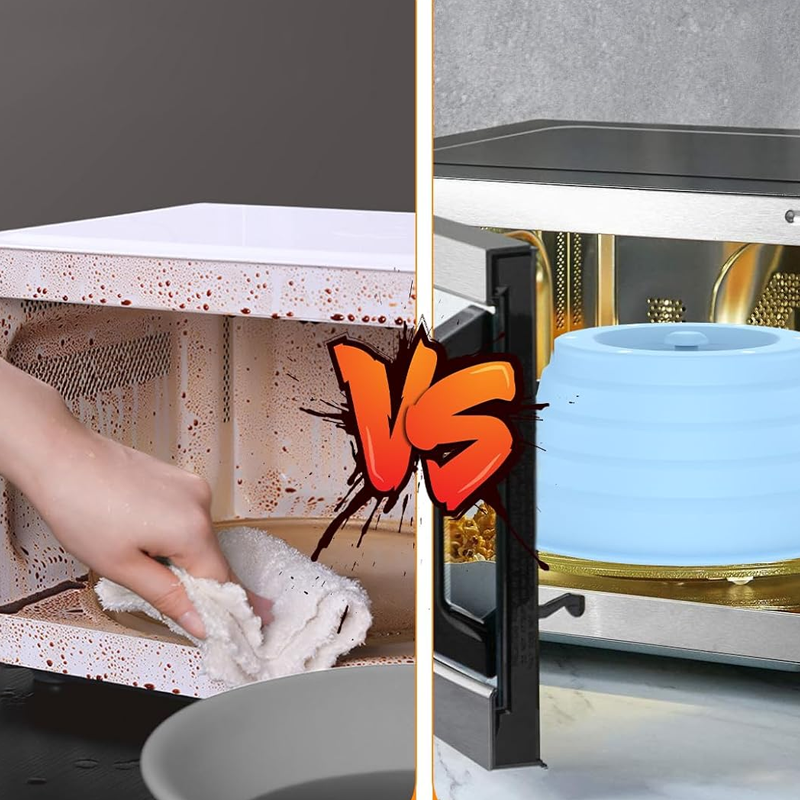 Collapsible Silicone Microwave Cover with Magnetic Storage and Steam Vents