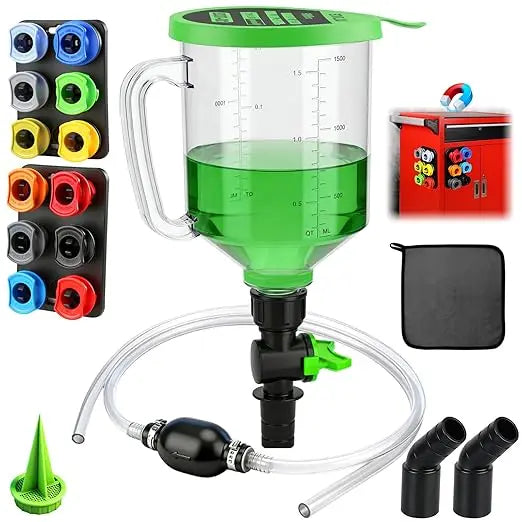 Oil Funnel Adapter Set with 12 colour Coded Pieces and Magnetic Storage Trays