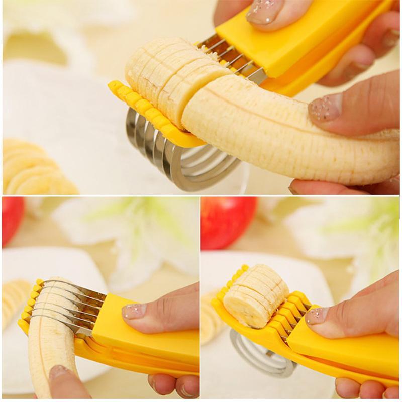 Handheld Banana Slicer with Eleven Stainless Steel Blades and Ergonomic Grip