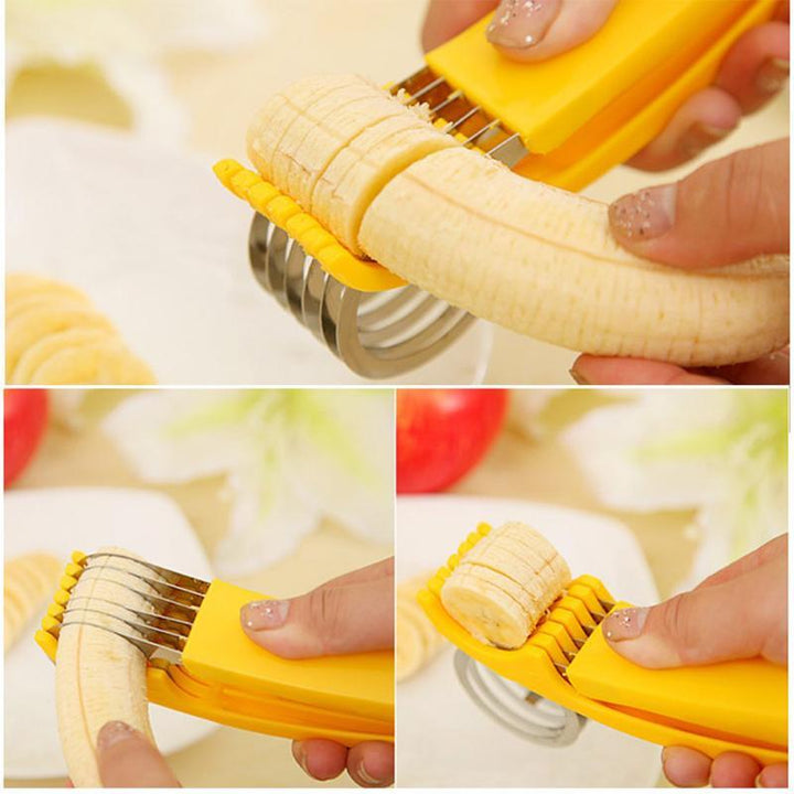 Handheld Banana Slicer with Eleven Stainless Steel Blades and Ergonomic Grip
