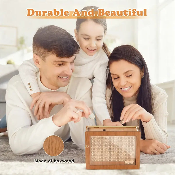Wooden Money Savings Box with Clear Acrylic Panel and 9 Goal Targets