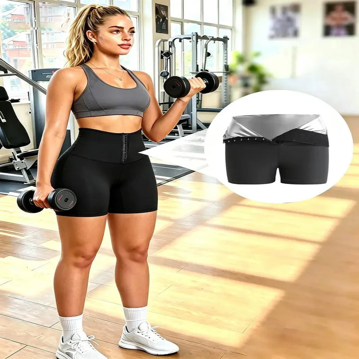 High Waist Workout Shorts with Moisture Wicking Fabric and Compression Waist Wrap
