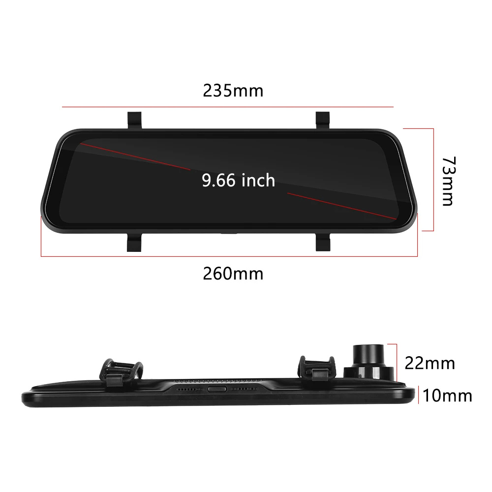 Mirror Dash Cam with Dual HD Recording and GPS Tracking, 9.66in Touchscreen