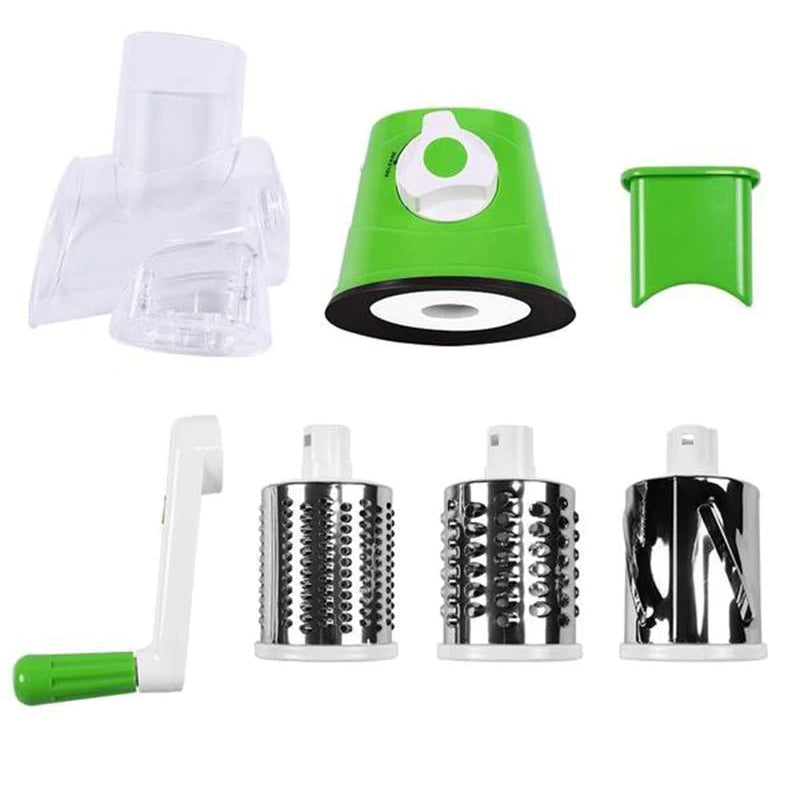 Rotary Vegetable Grater with 3 Interchangeable Stainless Steel Blades and Suction Feet