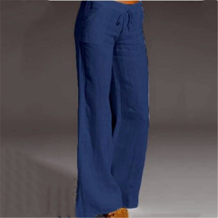 Linen Cotton Blend Trousers with Elastic Waist and Loose Fit for Women