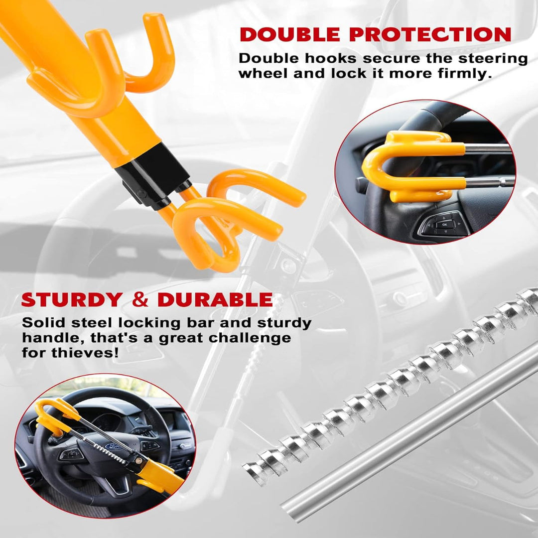 Steering Wheel Lock with Four-Hook Grip and Three Keys