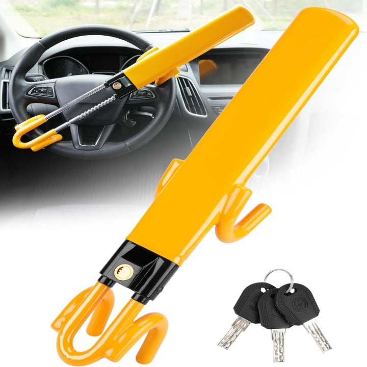 Steering Wheel Lock with Four-Hook Grip and Three Keys