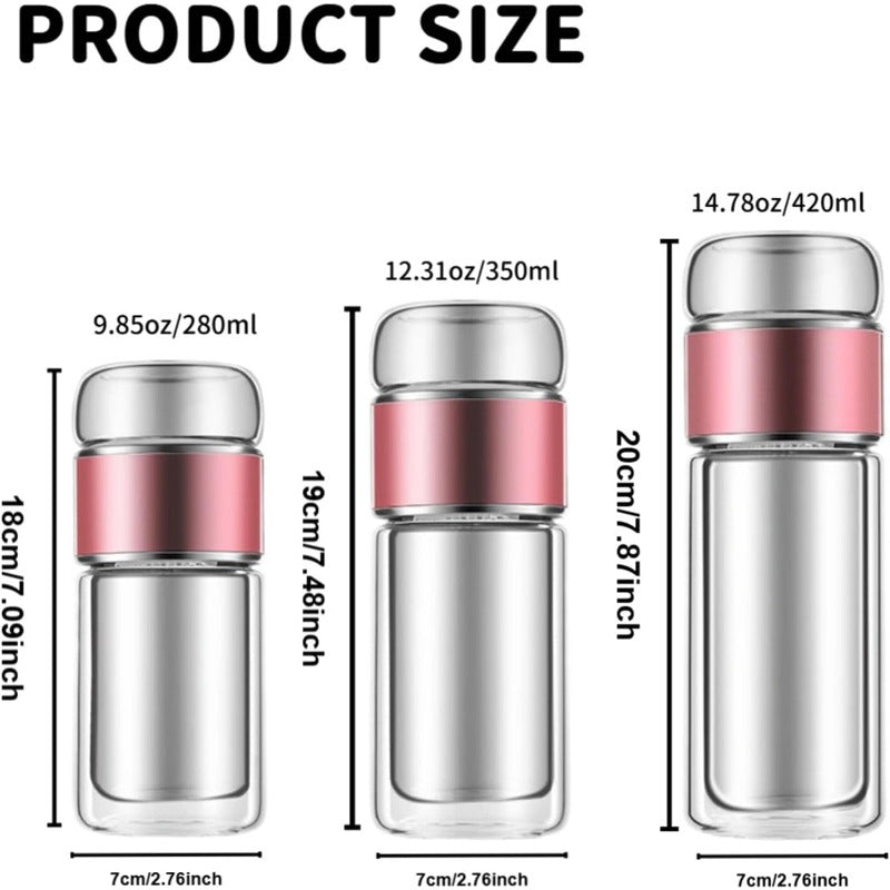 Glass Tea Infuser Bottle with Tilt Brewing Control and Stainless Steel Filter