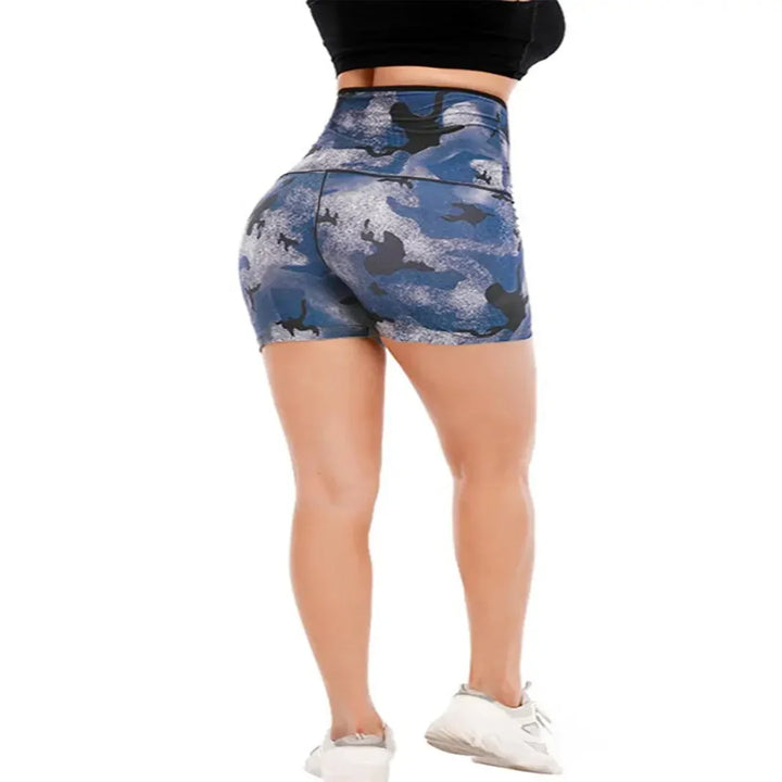 High Waist Workout Shorts with Moisture Wicking Fabric and Compression Waist Wrap