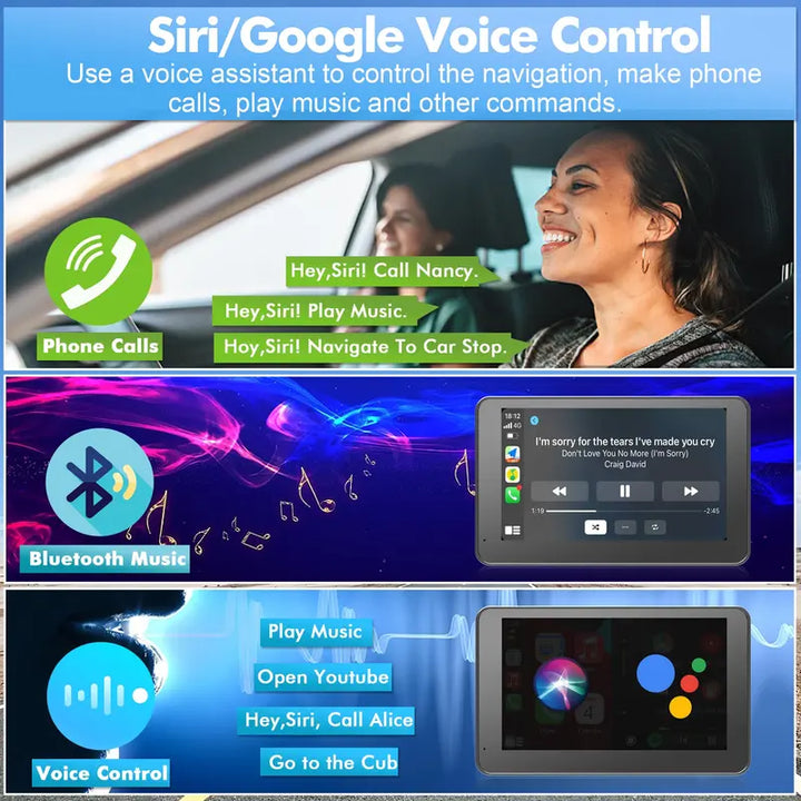 Wireless Car Display with Backup Camera and Voice Control for Navigation