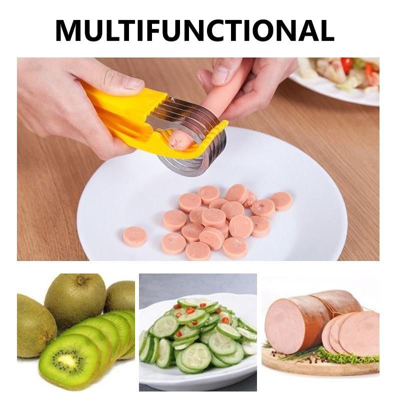 Handheld Banana Slicer with Eleven Stainless Steel Blades and Ergonomic Grip