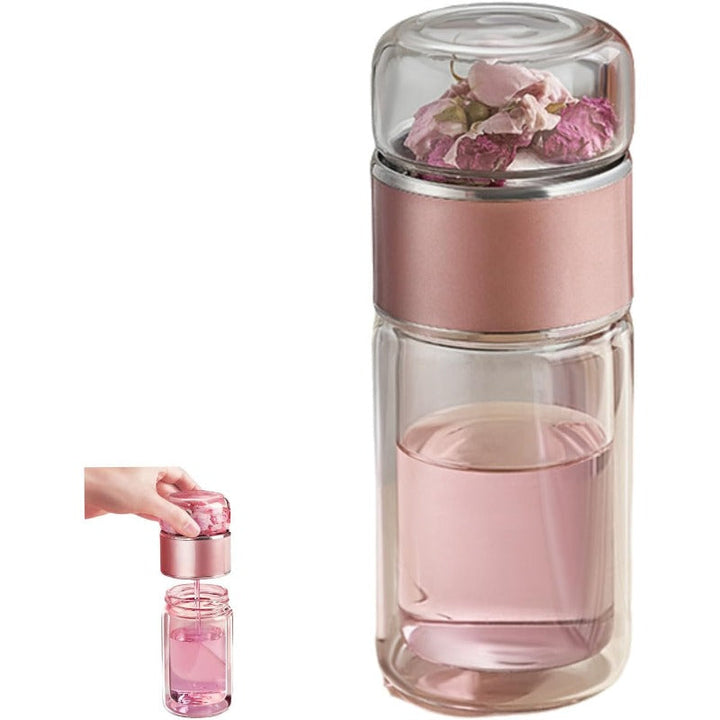 Glass Tea Infuser Bottle with Tilt Brewing Control and Stainless Steel Filter