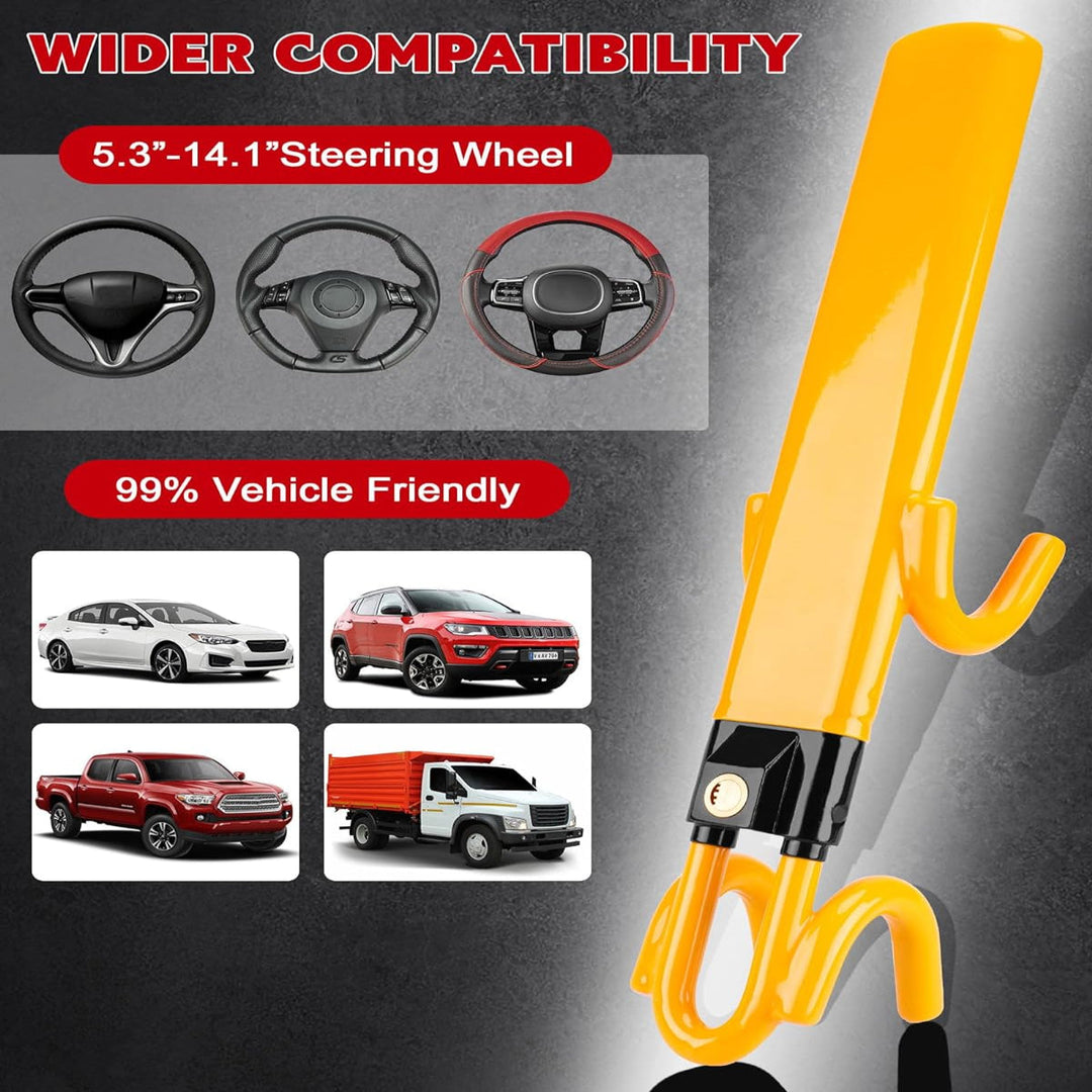 Steering Wheel Lock with Four-Hook Grip and Three Keys