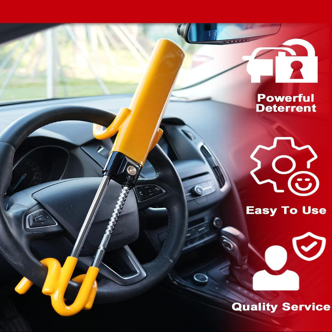 Steering Wheel Lock with Four-Hook Grip and Three Keys