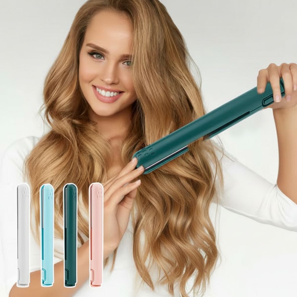 Portable Hair Straightener and Curler with Ceramic Plates and USB Charging