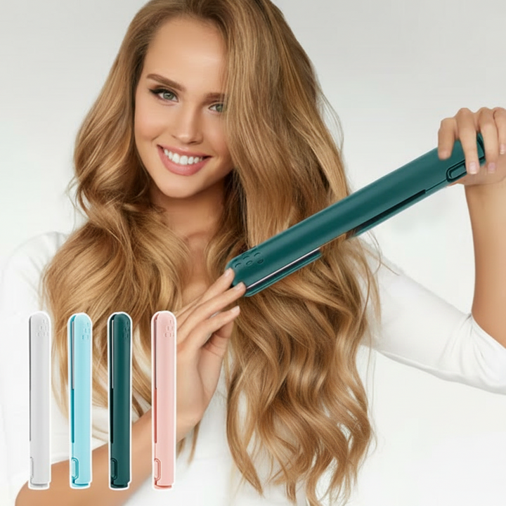 Portable Hair Straightener and Curler with Ceramic Plates and USB Charging