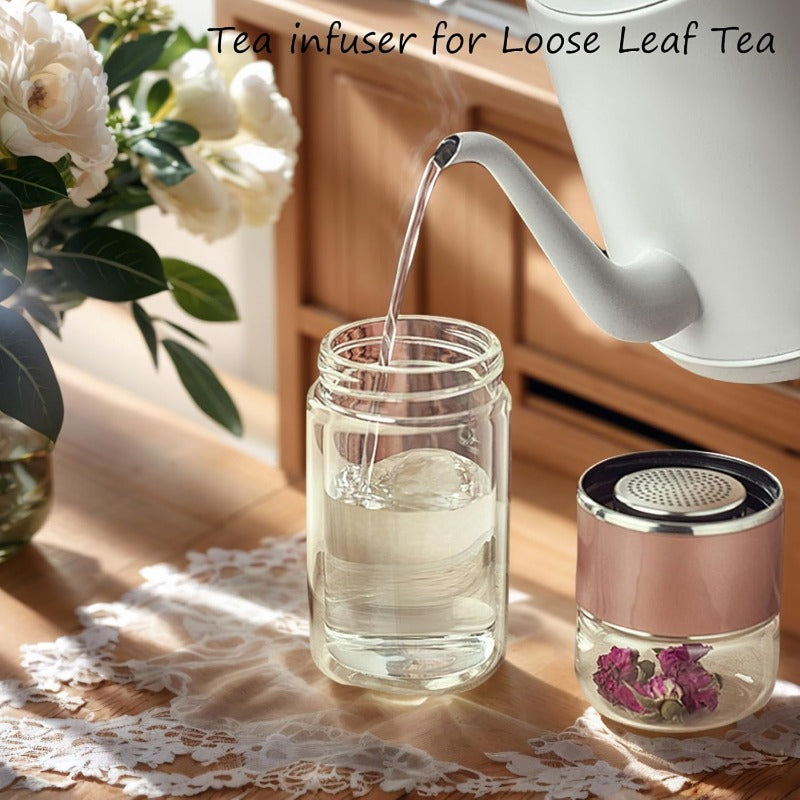 Glass Tea Infuser Bottle with Tilt Brewing Control and Stainless Steel Filter