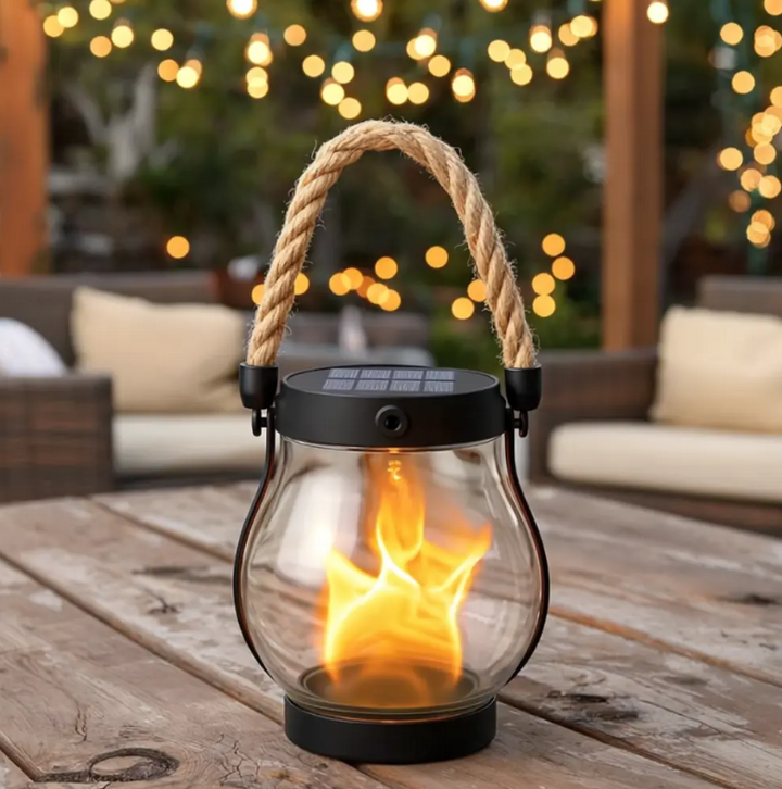 Solar Flame Light with Automatic Dusk Sensor and Flickering Effect, Waterproof