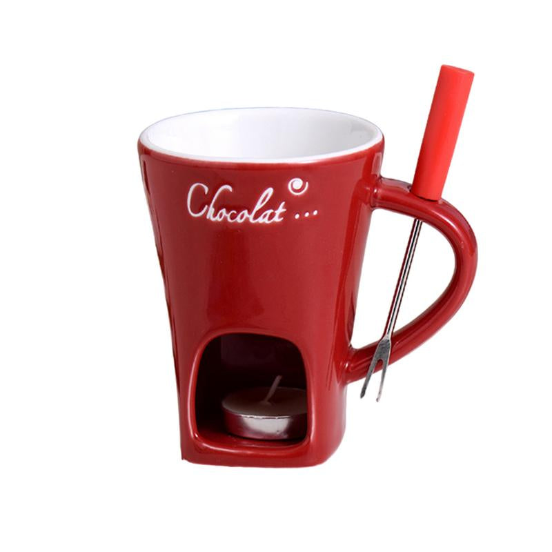 Ceramic Fondue Cup with Candle Base and Stainless Steel Fork