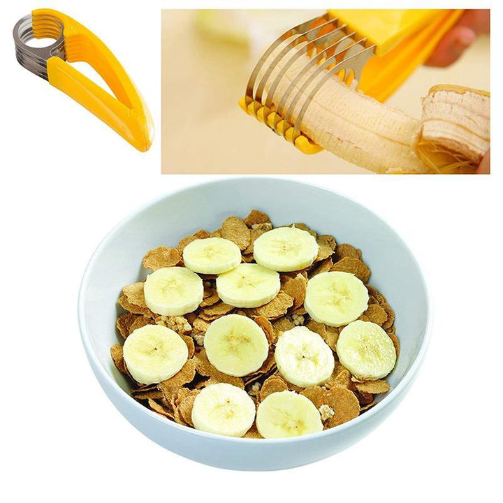Handheld Banana Slicer with Eleven Stainless Steel Blades and Ergonomic Grip