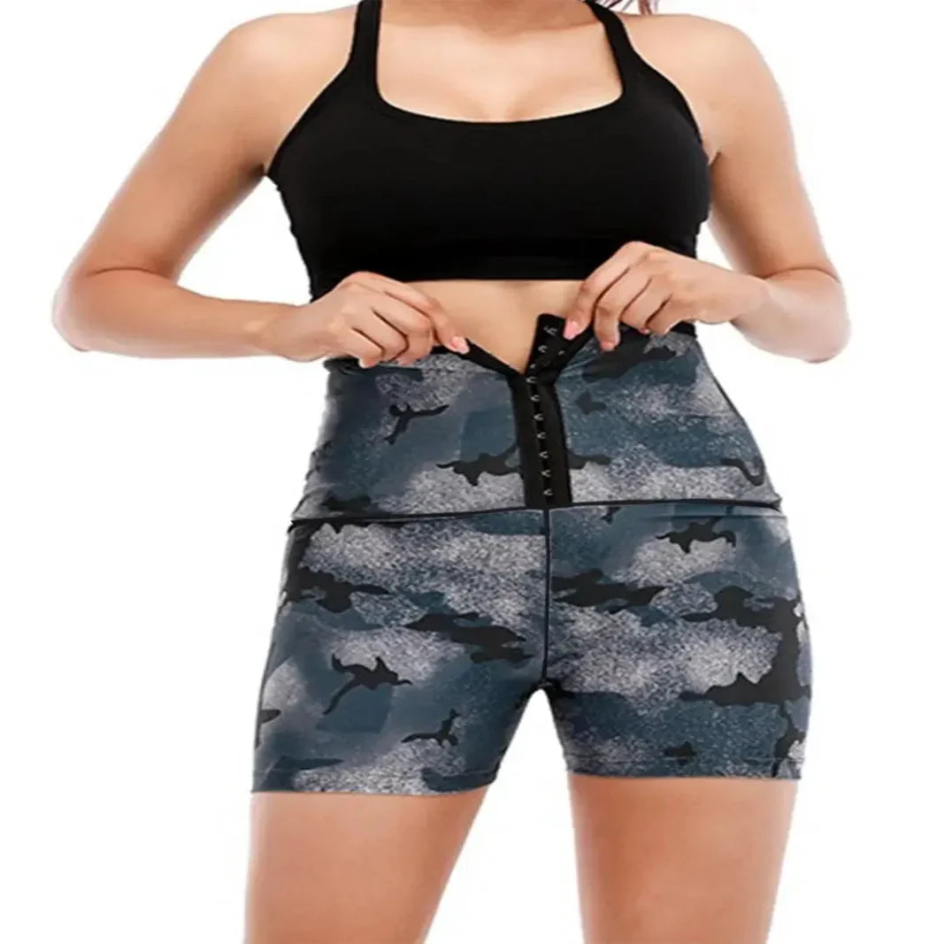 High Waist Workout Shorts with Moisture Wicking Fabric and Compression Waist Wrap