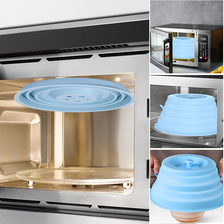 Collapsible Silicone Microwave Cover with Magnetic Storage and Steam Vents