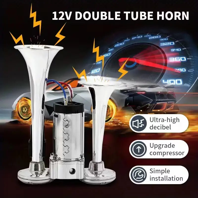 Dual Horn System with Built-In Compressor for 12V Vehicles