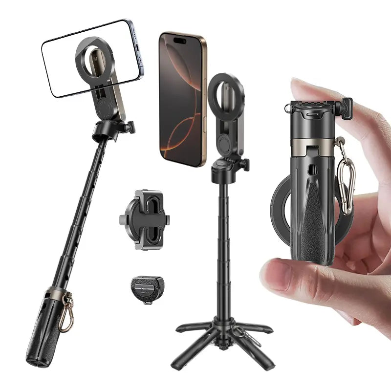 Selfie Stick with Magnetic Phone Holder and 10-Meter Wireless Remote, Tripod Base