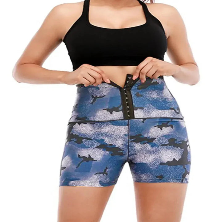 High Waist Workout Shorts with Moisture Wicking Fabric and Compression Waist Wrap