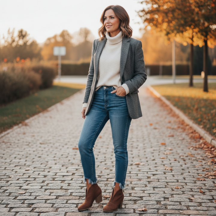 Womens Slip-On Ankle Boots with V Cut and 3-Inch Stacked Heel, Almond Toe