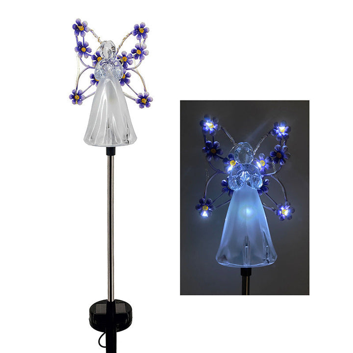 Solar Powered Angel Garden Stake with Warm White LED and Auto Dusk Activation