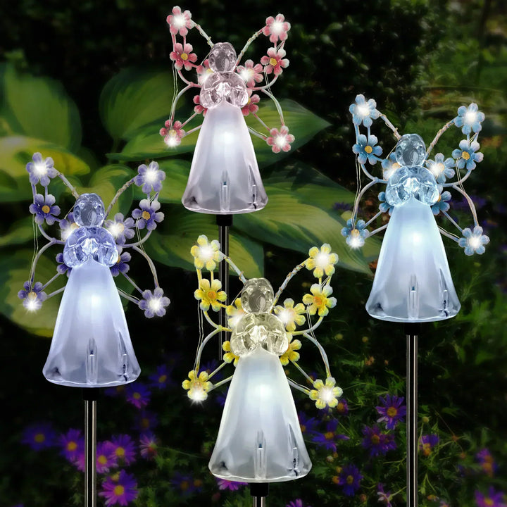 Solar Powered Angel Garden Stake with Warm White LED and Auto Dusk Activation