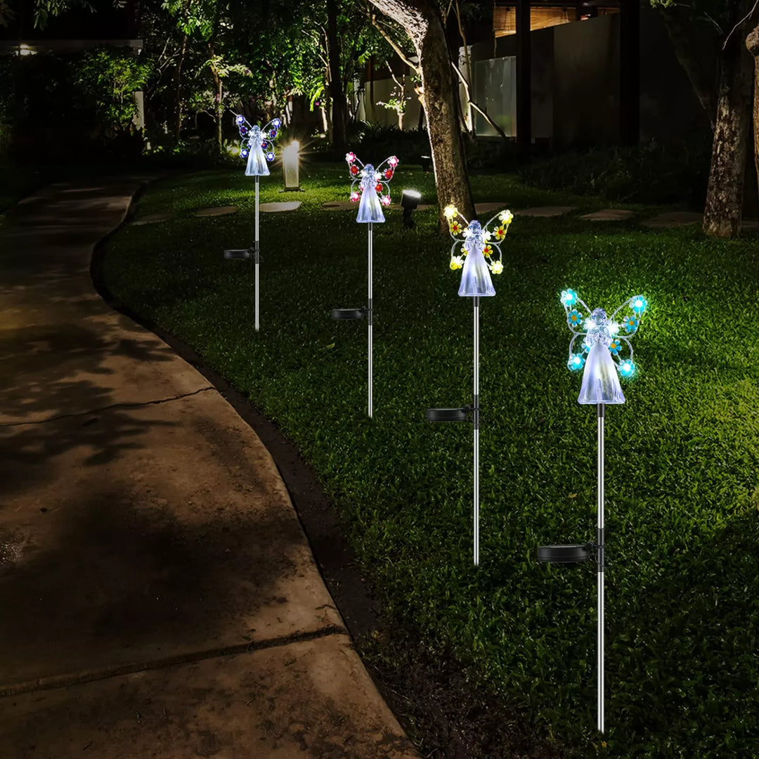 Solar Powered Angel Garden Stake with Warm White LED and Auto Dusk Activation