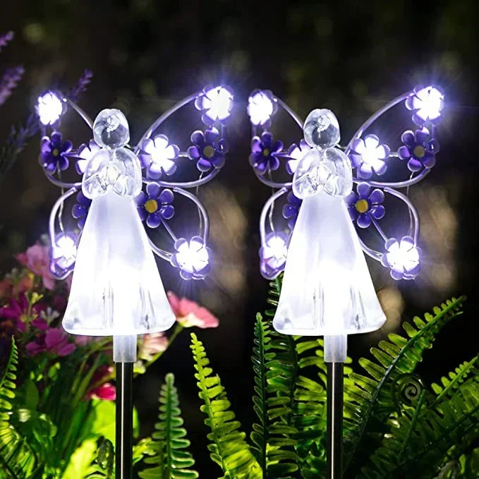 Solar Powered Angel Garden Stake with Warm White LED and Auto Dusk Activation