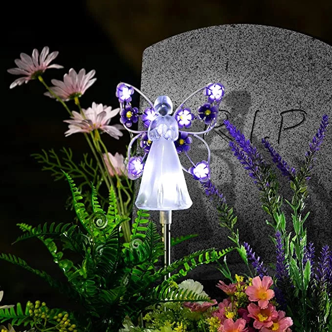 Solar Powered Angel Garden Stake with Warm White LED and Auto Dusk Activation