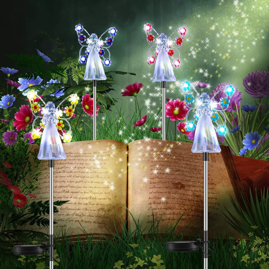 Solar Powered Angel Garden Stake with Warm White LED and Auto Dusk Activation