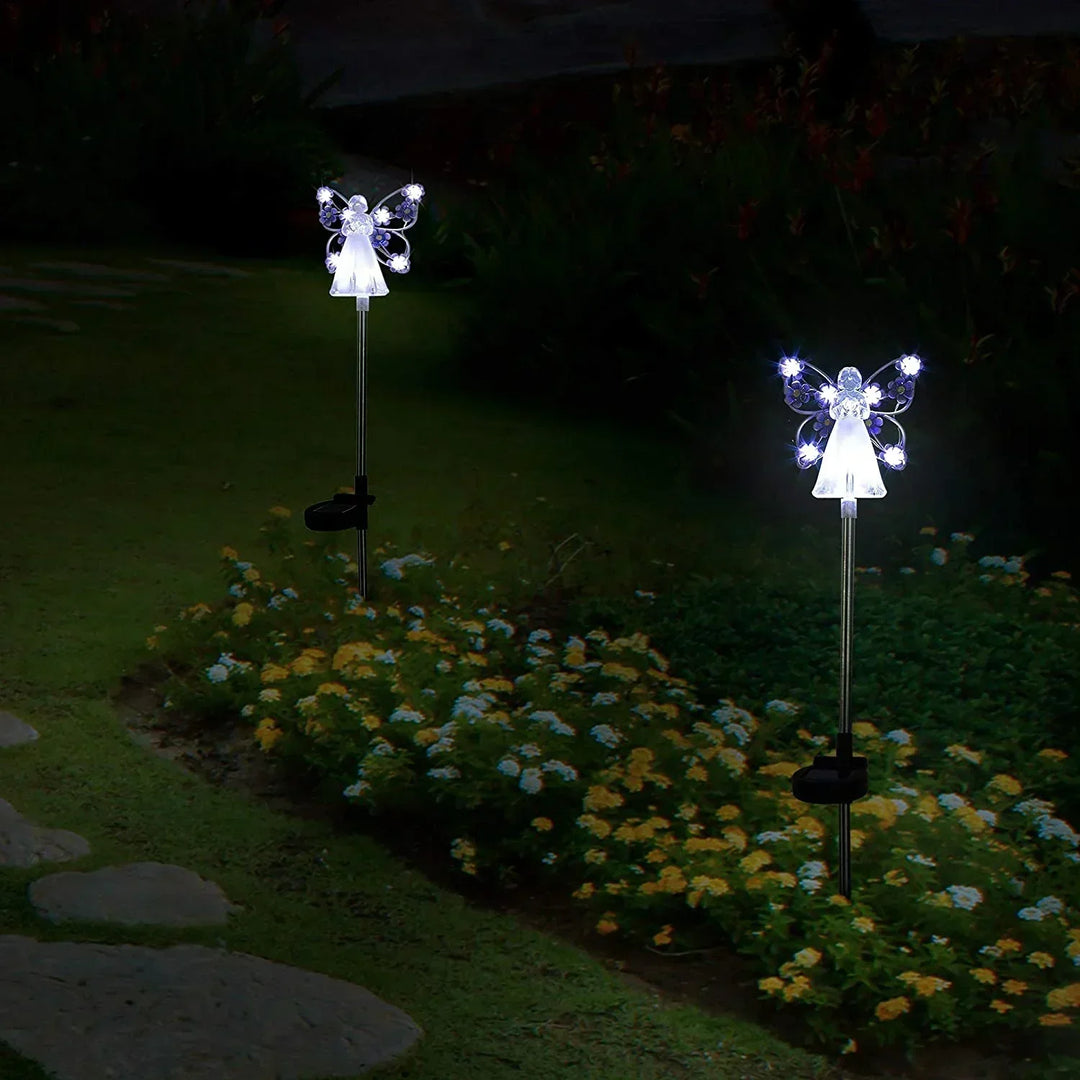 Solar Powered Angel Garden Stake with Warm White LED and Auto Dusk Activation