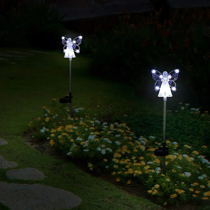 Solar Powered Angel Garden Stake with Warm White LED and Auto Dusk Activation
