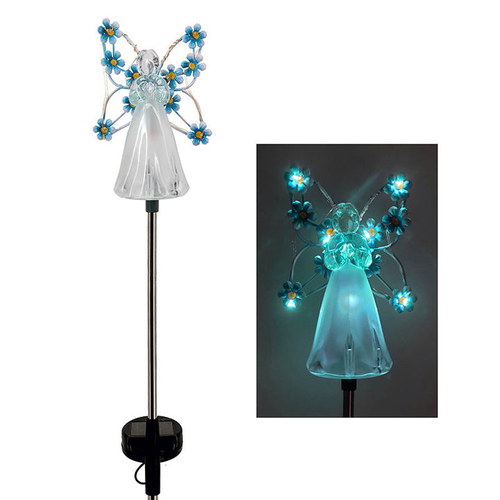 Solar Powered Angel Garden Stake with Warm White LED and Auto Dusk Activation