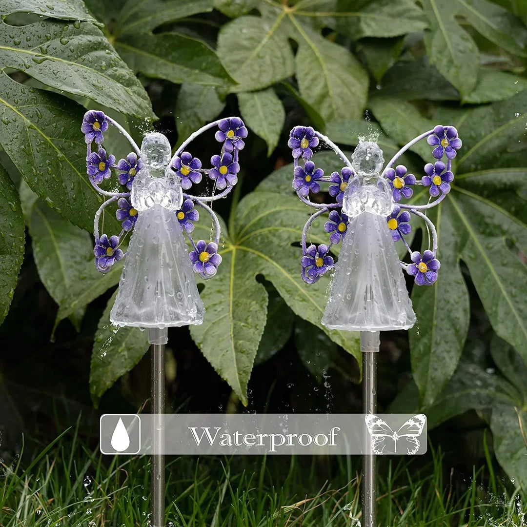 Solar Powered Angel Garden Stake with Warm White LED and Auto Dusk Activation