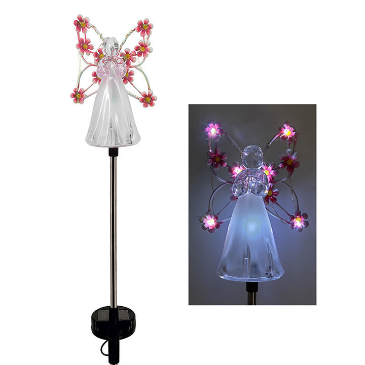 Solar Powered Angel Garden Stake with Warm White LED and Auto Dusk Activation