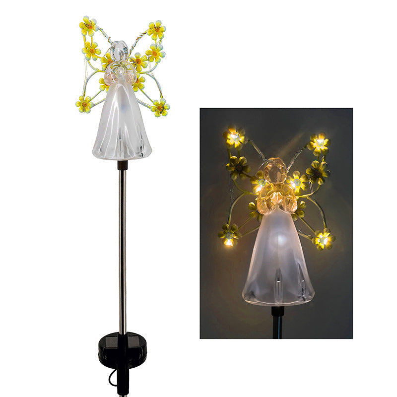 Solar Powered Angel Garden Stake with Warm White LED and Auto Dusk Activation