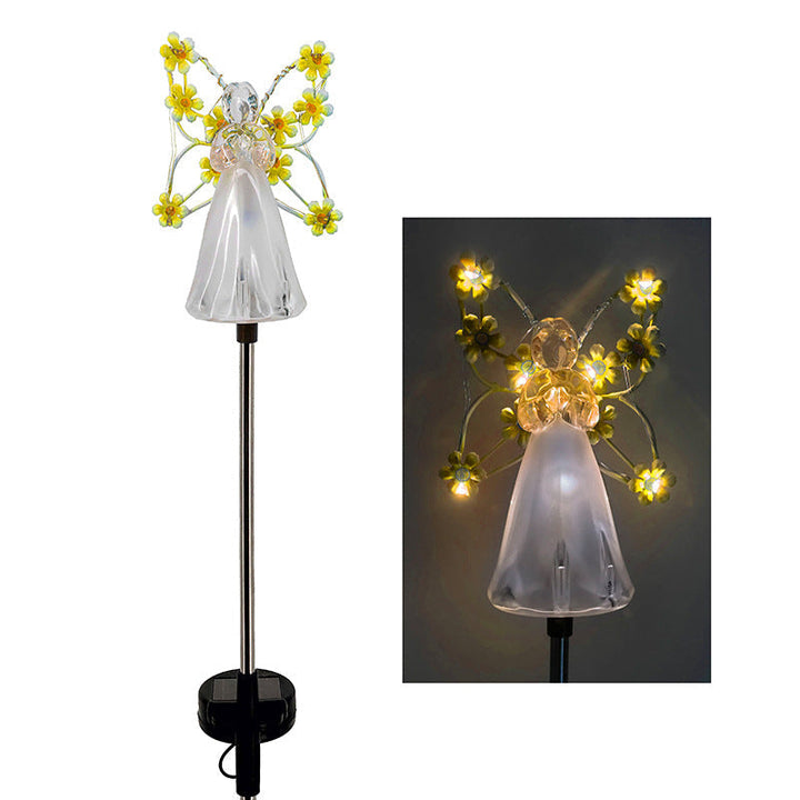 Solar Powered Angel Garden Stake with Warm White LED and Auto Dusk Activation