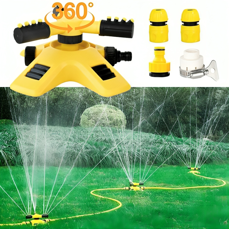 Rotating Garden Sprinkler with Four Adjustable Nozzles and Hose Compatible Base