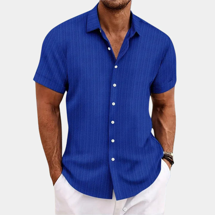 Linen Cotton Blend Shirt with Open Stitch Closure and Regular Fit